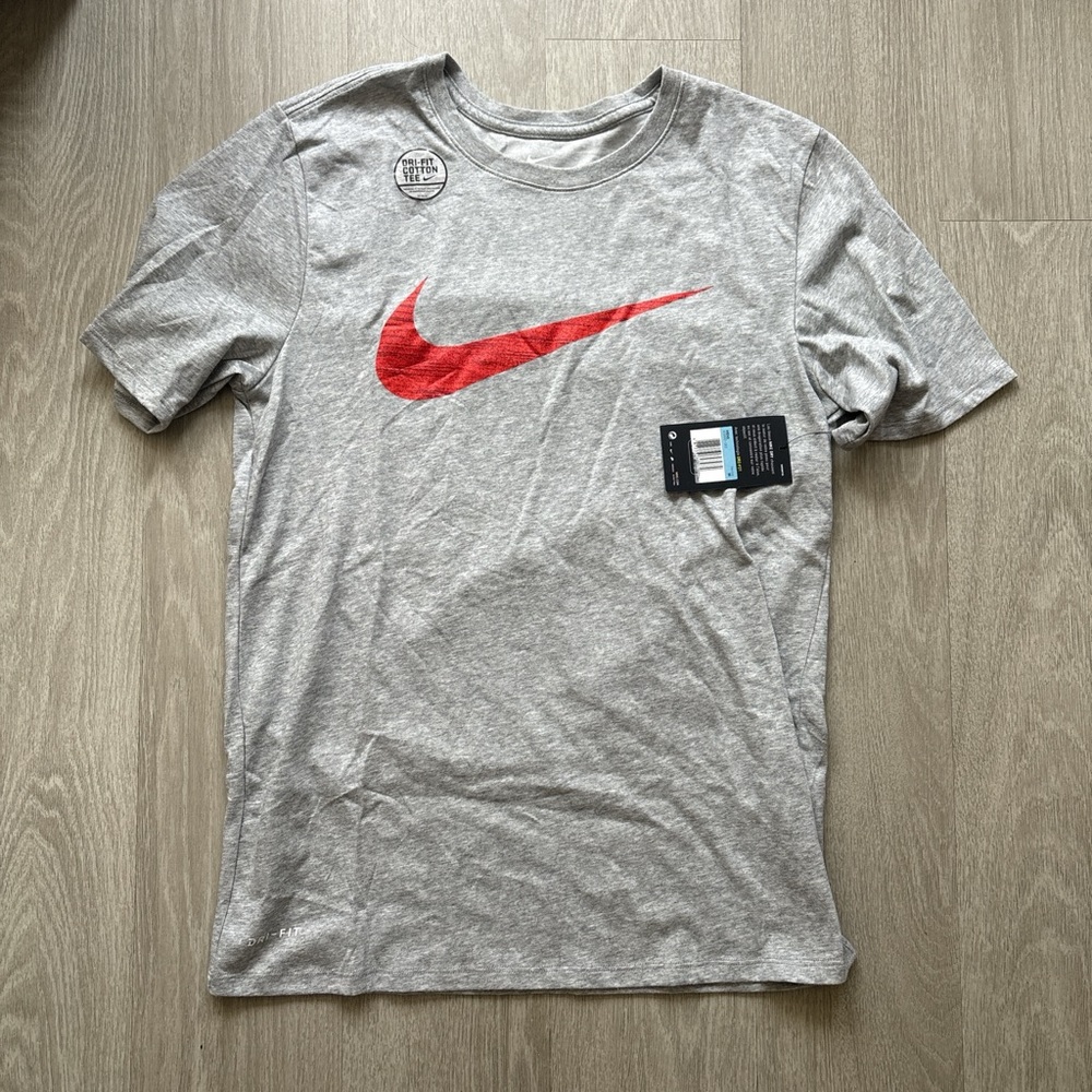 Nike Gray Short Sleeve Tee with Red Swoosh